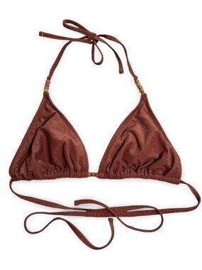 Wild Fable Beaded Bikini Top Womens XL Brown Gold Glitter Halter Triangle Swim